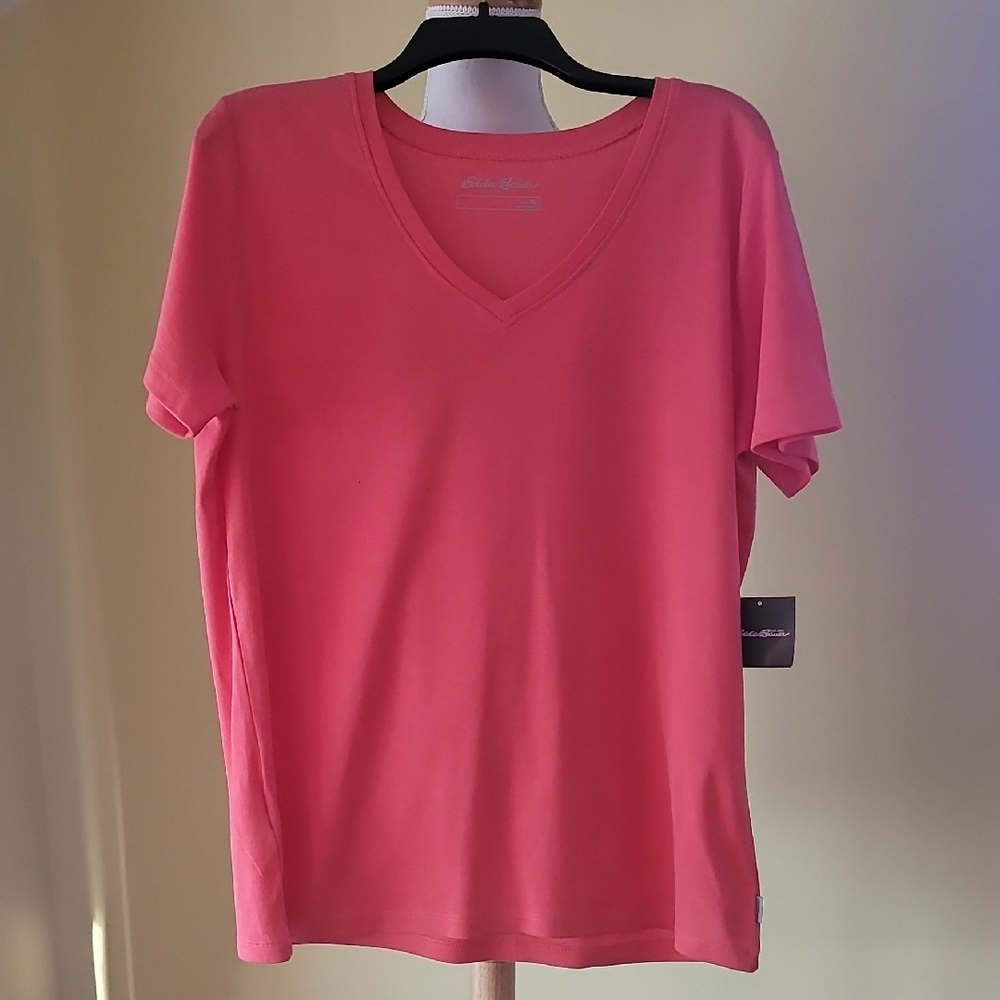 Eddie Bauer Women's Orange V-Neck Top Size XXL